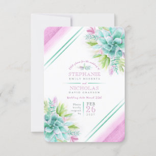 Succulent wedding greenery pink RSVP Card