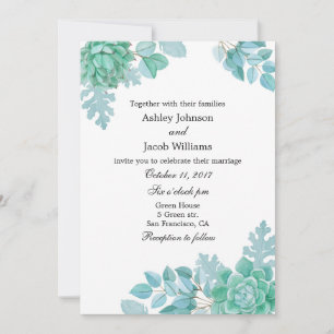 Succulent wedding invitation. Mint invite floral