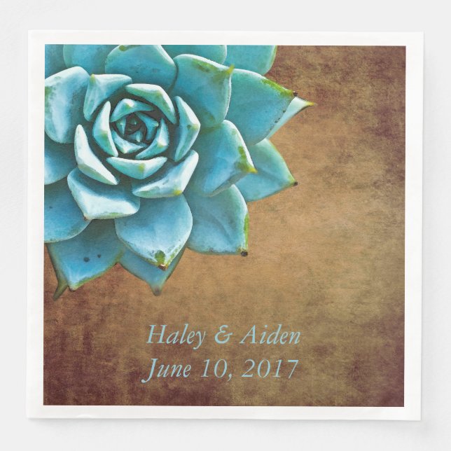 Succulent Wedding or Engagement Rustic Brown Napkin (Front)