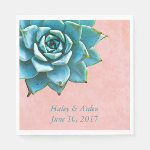 Succulent Wedding or Engagement Watercolor Pink Napkin