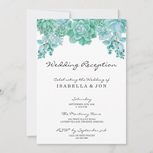 Succulent Wedding Reception Only Invitation (Front)