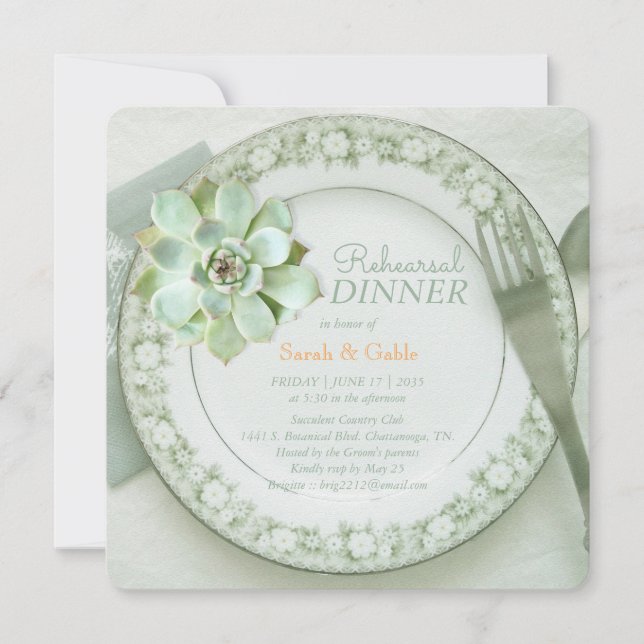 Succulent Wedding Rehearsal Dinner Invitation (Front)