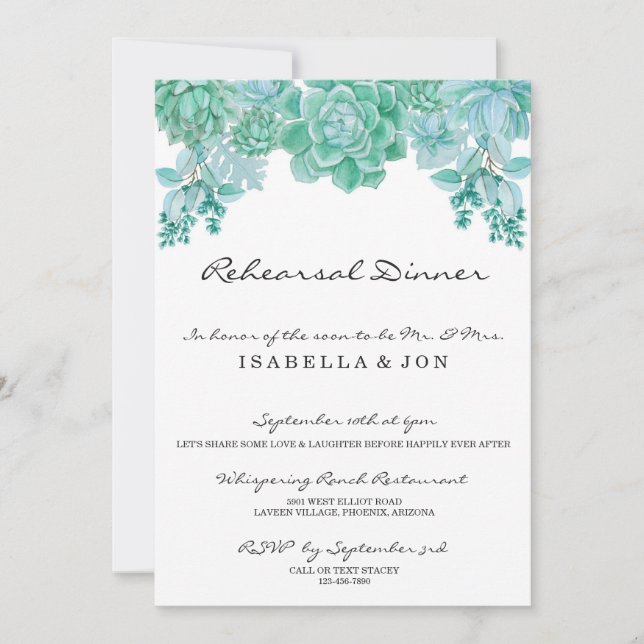 Succulent Wedding Rehearsal Dinner Invitation (Front)