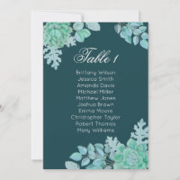 Succulent wedding seating chart. Mint cactus