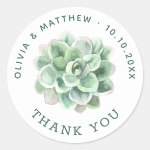 Succulent Wedding Thank You   Watercolor Botanical Classic Round Sticker