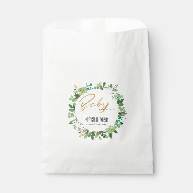 SUCCULENT WREATH FOLIAGE WATERCOLOR BABY SHOWER FAVOUR BAGS (Front)