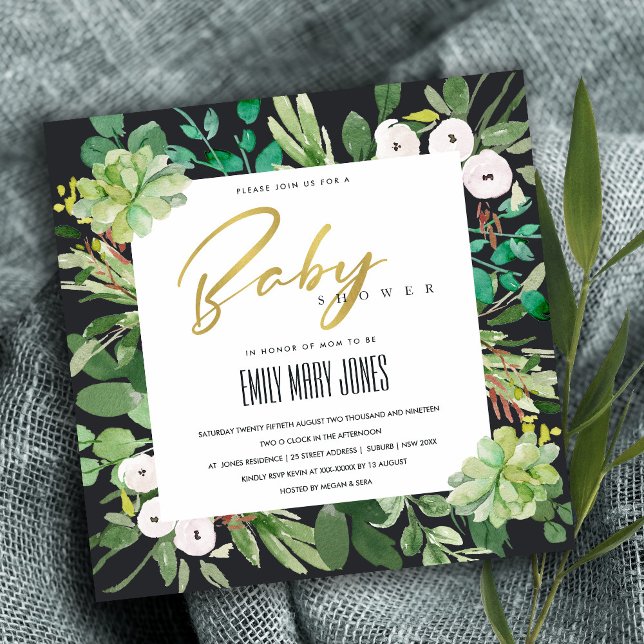 SUCCULENT WREATH FOLIAGE WATERCOLOR BABY SHOWER INVITATION (Creator Uploaded)