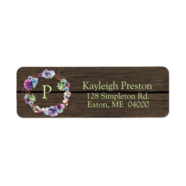 Succulent Wreath on Faux Wood with Initial (Front)