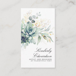 Succulents and Gold Greenery Elegant Boho Foliage Business Card