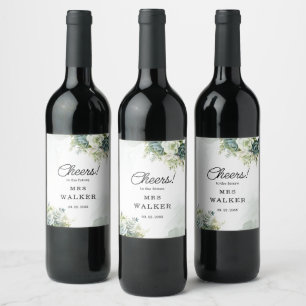 Succulents and greenery Bridal Shower Wine Label