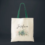 Succulents and Greenery Elegant Script Name Tote Bag<br><div class="desc">Watercolor succulents and elegant rose gold leaves greenery tote bag for any party or shower.</div>