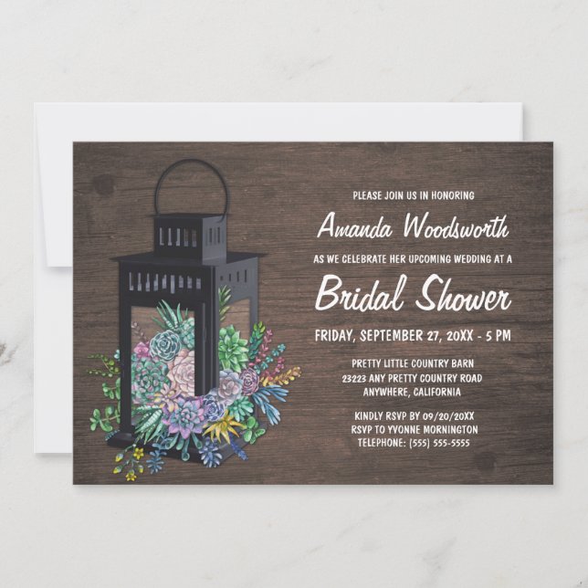 Succulents and Lantern Bridal Shower Invitations (Front)