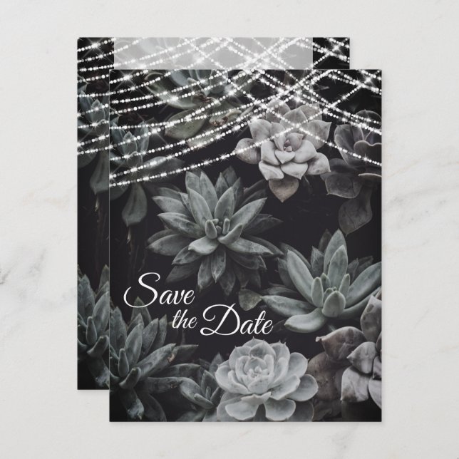 Succulents and Lights Save the Date Wedding Invite (Front/Back)