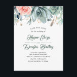 Succulents and Pink Rose Botanical Save the Date Announcement Postcard<br><div class="desc">Modern greenery save the date postcards</div>