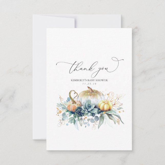 Succulents and Pumpkins Baby Shower Thank You (Front)