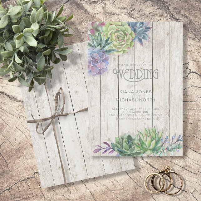 Succulents and Rustic Wood Wedding ID515 Invitation (Creator Uploaded)