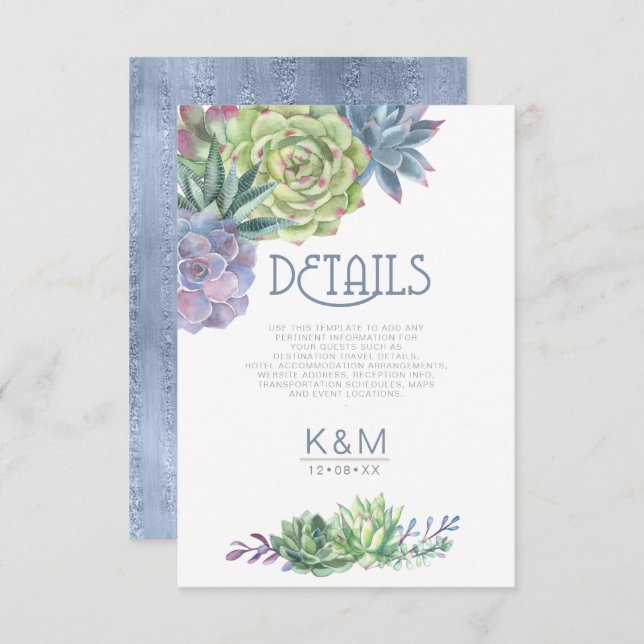 Succulents and Sparkle Details Insert Blue ID515 Invitation (Front/Back)