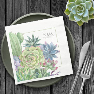 Succulents and Sparkle Wedding Border ID515 Napkin