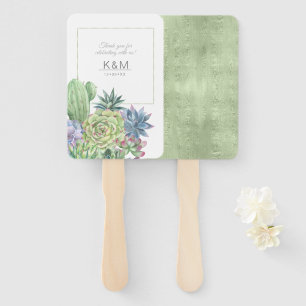 Succulents and Sparkle Wedding Green ID515 Hand Fan