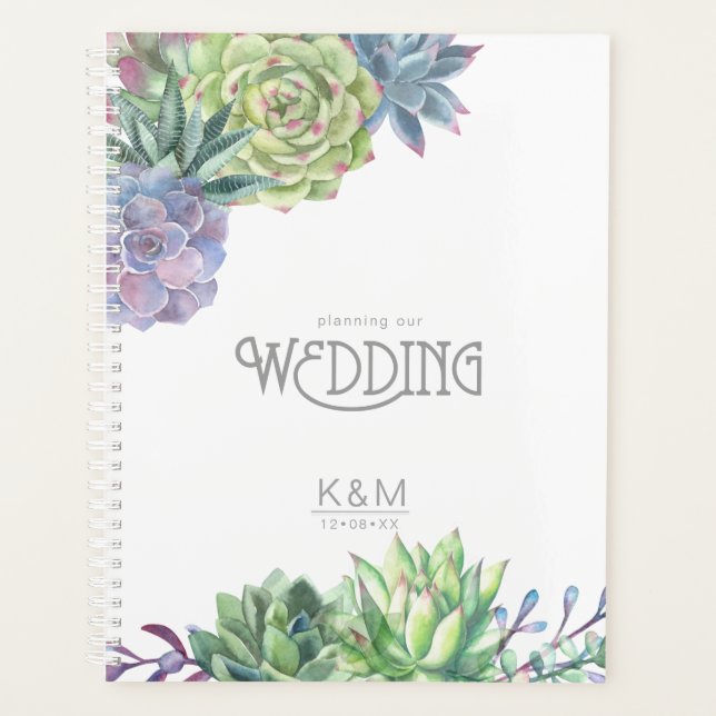 Succulents and Sparkle Wedding Green ID515 Planner (Front)