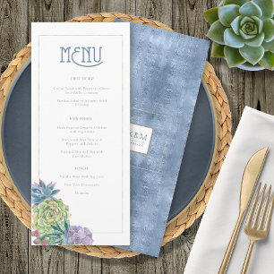 Succulents and Sparkle Wedding Menu Blue ID515