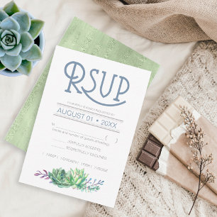 Succulents and Sparkle Wedding RSVP Green ID515 Card