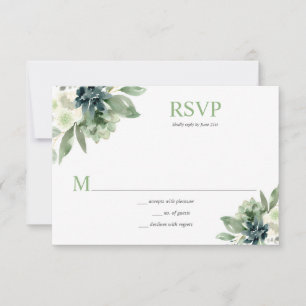 Succulents and White Flowers - Spring Green RSVP Card