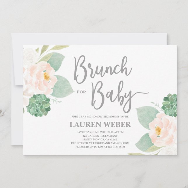 Succulents baby Shower brunch girl Invitation (Front)