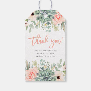 Succulents baby shower girl gift tags