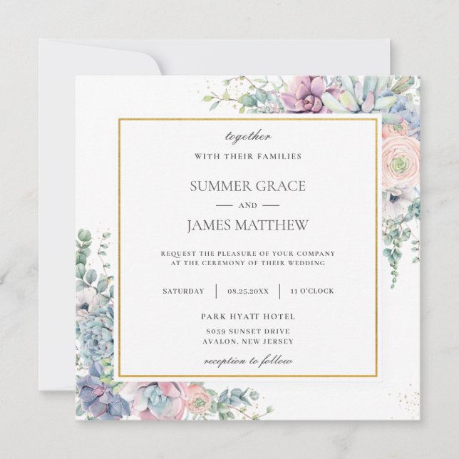Succulents Blush Floral Greenery Wedding Square  Invitation (Front)