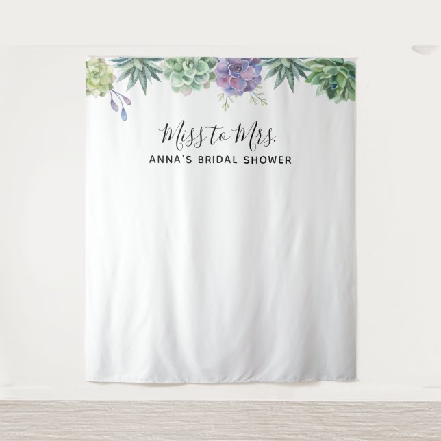 Succulents Bridal Shower Backdop Tapestry (Front)