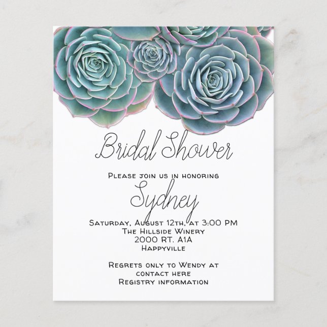 Succulents Bridal Shower Budget Invitations Flyer (Front)