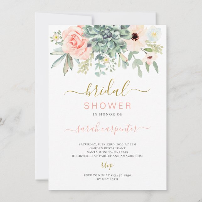 Succulents Bridal Shower invitation (Front)
