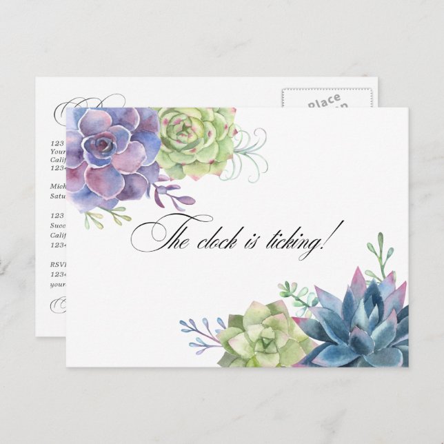 Succulents Bridal Shower Reminder QR Code Rsvp Pos Postcard (Front/Back)