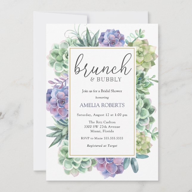Succulents Brunch and Bubbly Bridal Shower Invitation (Front)