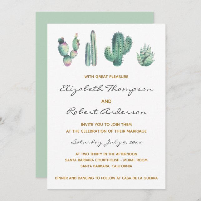 Succulents Cactus Wedding Modern Elegant Chic Invitation (Front/Back)