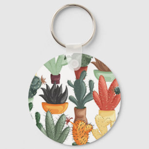 Succulents, cactuses: cute floral pattern. key ring