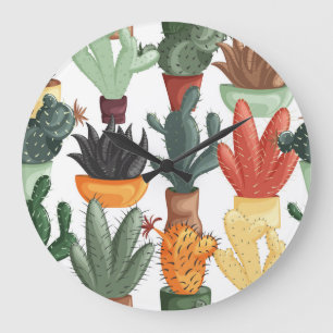 Succulents, cactuses: cute floral pattern. large clock