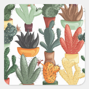 Succulents, cactuses: cute floral pattern. square sticker
