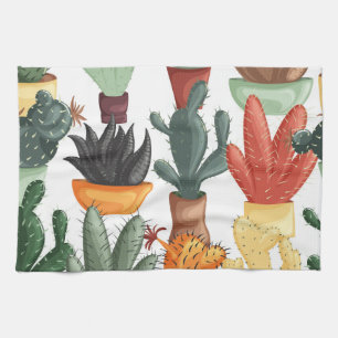 Succulents, cactuses: cute floral pattern. tea towel