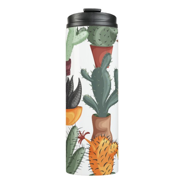 Succulents, cactuses: cute floral pattern. thermal tumbler (Front)