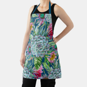 Succulents Echeveria Cactus Flowers Pattern  Apron