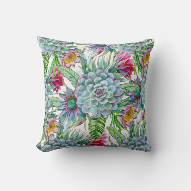 Succulents Echeveria Cactus Flowers Pattern Cushion (Front)