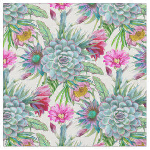 Succulents Echeveria Cactus Flowers Pattern Fabric