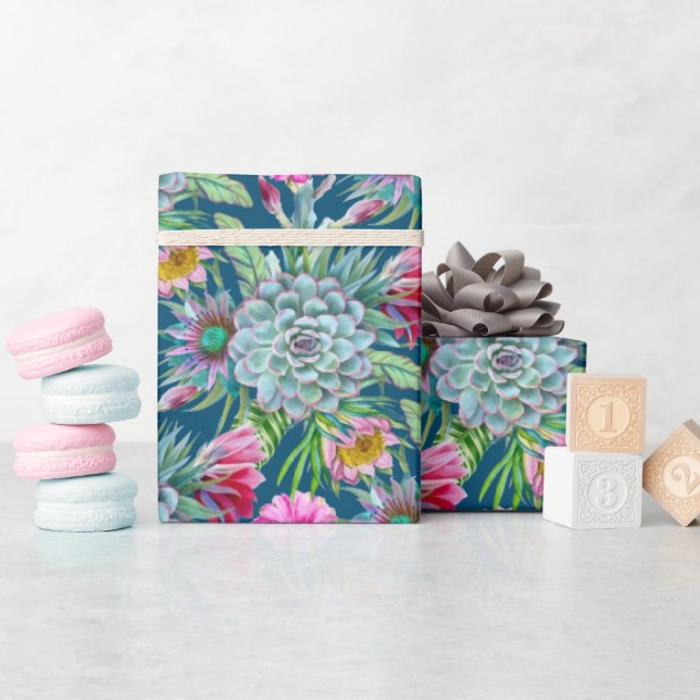 Succulents Echeveria Cactus Flowers Pattern  Wrapping Paper (Baby Shower)