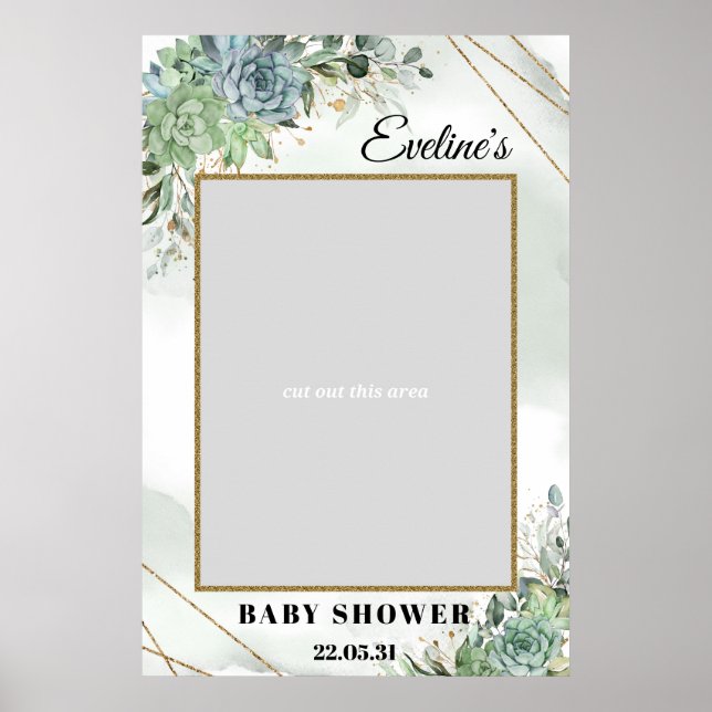 Succulents eucalyptus gold baby shower photo prop poster (Front)