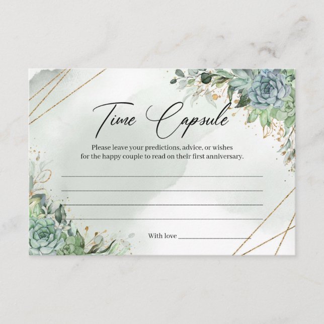 Succulents eucalyptus gold frame Time Capsule Card (Front)