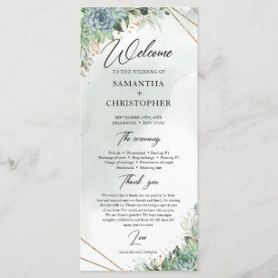 Succulents eucalyptus gold frame wedding program programme