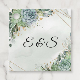 Succulents eucalyptus gold initials favour tags