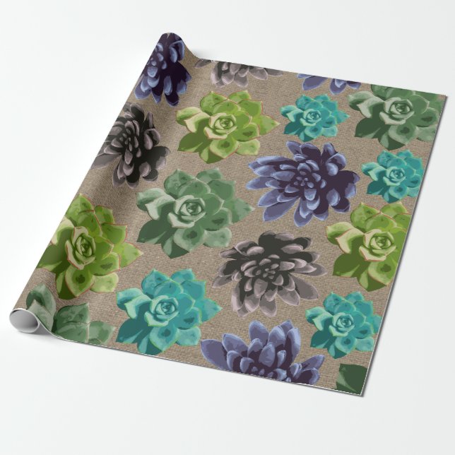 Succulents Faux Burlap Wrapping Paper (Unrolled)